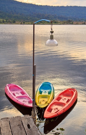 kayaking at beautiful sunsetの写真素材