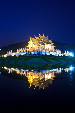 Twilight wat Ho kham luang temple northern thailand の写真素材