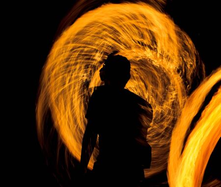 Abstract Drawing Flaming Trails Night Performance Flaming Trails の写真素材