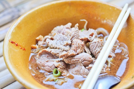 Thai spicy noodle in coconut shell Thai food の写真素材
