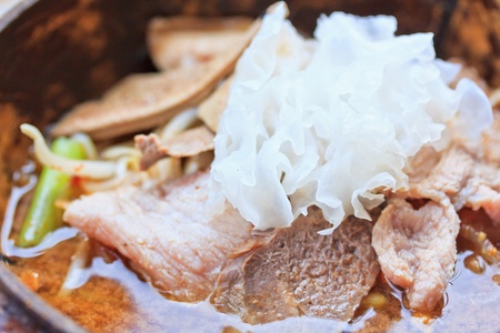 Thai spicy noodle in coconut shell Thai food の写真素材