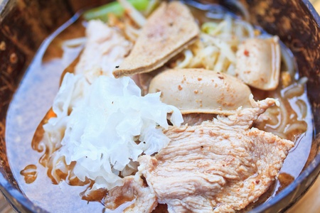 Thai spicy noodle in coconut shell Thai food 