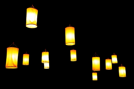 Floating lantern festival in thailandの写真素材