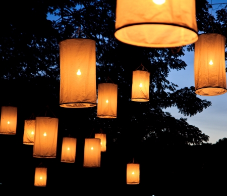 Floating lantern festival in thailandの写真素材