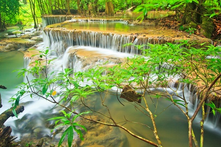 Huay Mae Kamin waterfall in kanchanaburi province asia southeast asia Thailandの写真素材