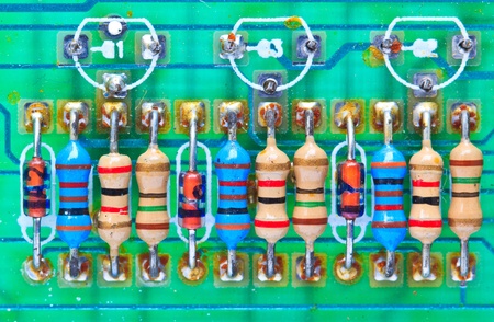 Resistor electronic components mounted on a motherboard の写真素材