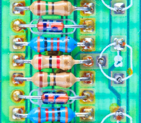 Resistor electronic components mounted on a motherboard 