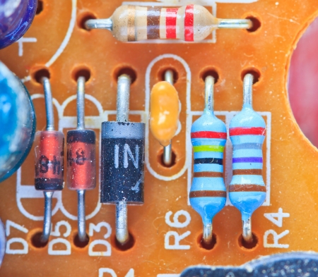 Resistor electronic components mounted on a motherboard の写真素材