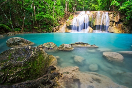Waterfall beautiful  erawan waterfall  in kanchanaburi province asia southeast asia Thailand の写真素材