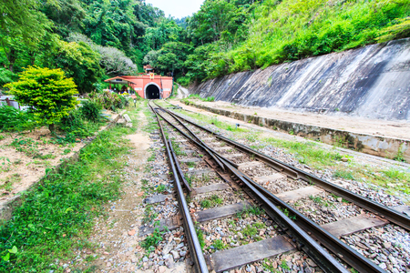 Railway Railroad tracks and tunnel and train の写真素材