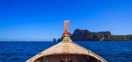 Ship Nose Front View Long tail boat at sea Asia Thailand の写真素材