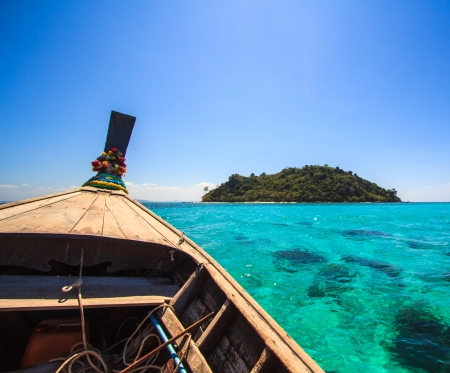 Ship Nose Front View Long tail boat at sea Asia Thailand の写真素材
