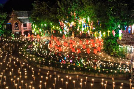 CHIANG MAI THAILAND-NOVEMBER 17   Loy Krathong festival in Chiangmai Tradition al monk Lights floating balloon made of paper annually at Wat Phan Tao temple on November 17,2013 in Chiangmai,Thailand のeditorial素材