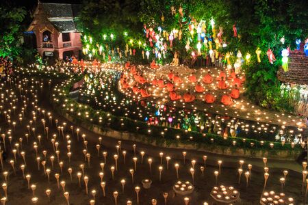 CHIANG MAI THAILAND-NOVEMBER 17   Loy Krathong festival in Chiangmai Tradition al monk Lights floating balloon made of paper annually at Wat Phan Tao temple on November 17,2013 in Chiangmai,Thailand のeditorial素材