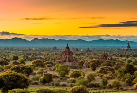 Pagoda and Temples in old town at Bagan in Myanmar , Asiaの写真素材