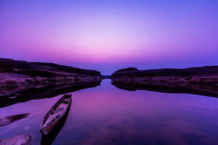 Landscape view sunset nature and boatの写真素材