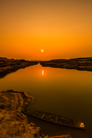 Landscape view sunset nature and boatの写真素材