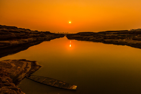 Landscape view sunset nature and boatの写真素材
