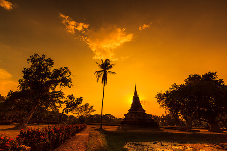 Sukhothai historical park, the old town of Thailand in 800 year ago - Buddha Statue at Wat Mahathat in Sukhothai Historical Park,Thailandの写真素材