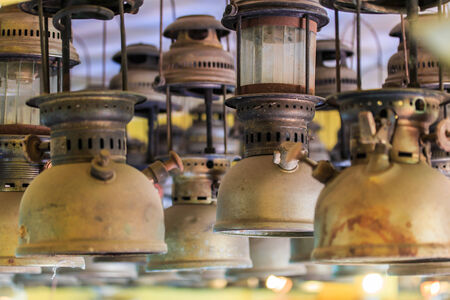 Lit hurricane lamps and lanterns or hurricane lampsの写真素材