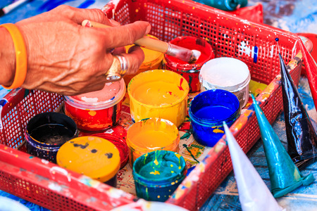 Old paints artists paintbrushes paints and brushes backgroundの写真素材