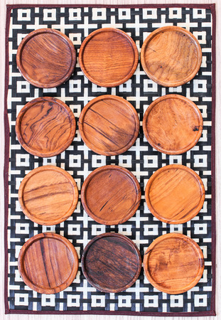 wooden coasters for glass bamboo backgroundの写真素材