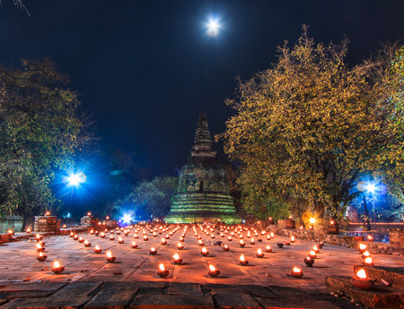 Candlelight Makha Bucha Day at old town Ayutthaya Thailandの写真素材