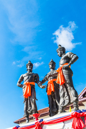 The Three Kings Monument at old town Chiang Mai (700 years old) , Asia Thailandの写真素材