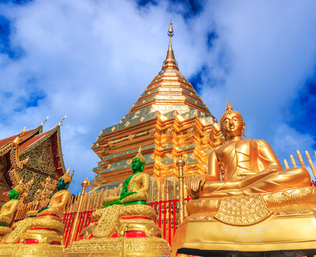 Golden pagoda wat Phra That Doi Suthep chiangmai Thailand, They are public domain or treasure of Buddhism, no restrict in copy or useの写真素材