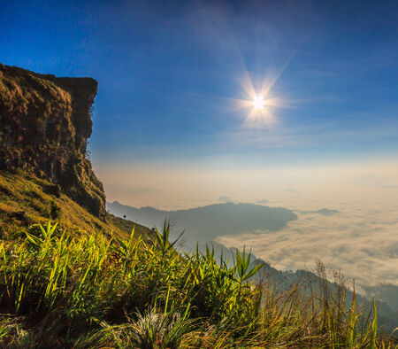 Landscape sunrise in nature at Phu chi fa in Chiang rai,Thailandの写真素材