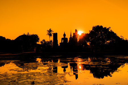 Sukhothai historical park, the old town of Thailand , They are public domain or treasure of Buddhism, no restrict in copy or useの写真素材