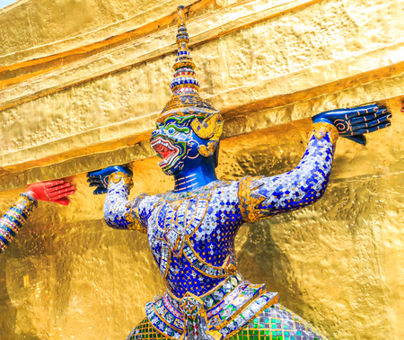 Warrior statue at the temple Wat Phra Kaeo. Bangkok. Thailand, They are public domain or treasure of Buddhism, no restrict in copy or useのeditorial素材
