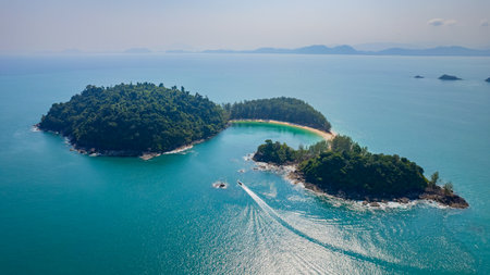 Islands in the Andaman Sea and beautiful beaches of Koh Kamtok, Ranong Province, southern Thailand, Asiaの写真素材