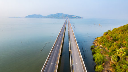 Bridge over Songkhla Lake, the bridge named Tinsulanonda Bridge of Songkhla Province is in the...