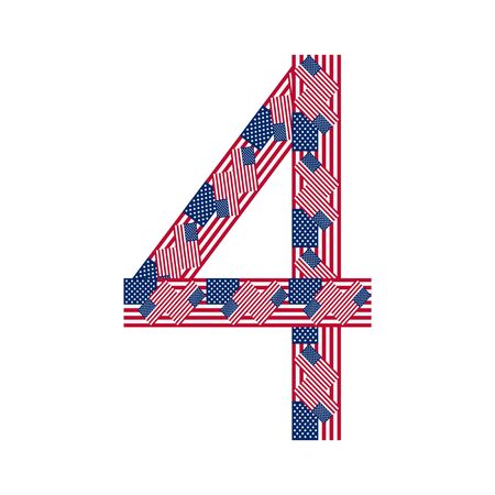 Number 4 made of USA flags on white background from USA flag collectionのイラスト素材