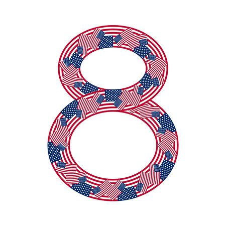 Number 8 made of USA flags on white background from USA flag collectionのイラスト素材