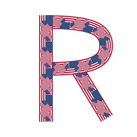 Letter R made of USA flags on white background from USA flag collectionのイラスト素材