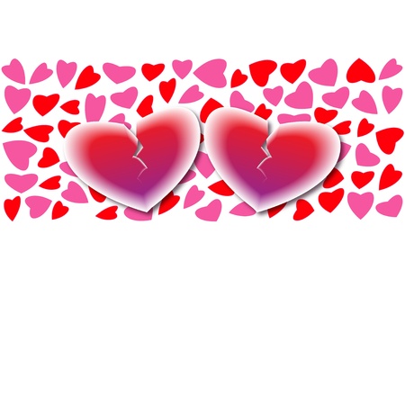 Two Broken Hearts On Hearts Background, Love Card, Vector Illustrationのイラスト素材