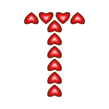 Letter T made of hearts on white background のイラスト素材