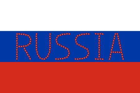 Russian flag in correct proportions and colors with word Russia made from heartsのイラスト素材