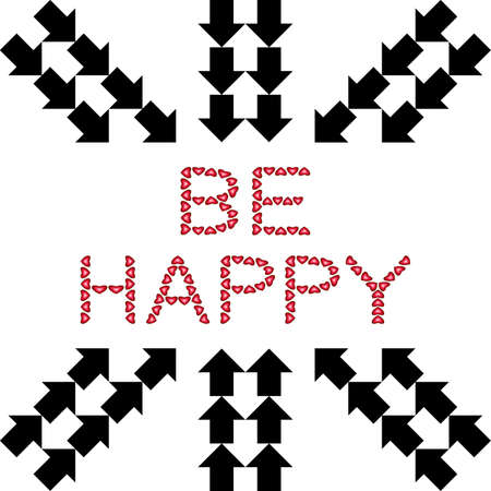Be Happy made from hearts with arrows on white backgroundのイラスト素材
