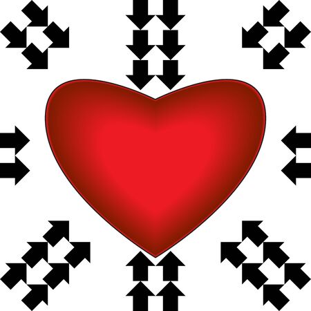 Big red heart with arrows on white backgroundのイラスト素材