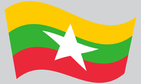 Flag of Myanmar waving on gray backgroundのイラスト素材