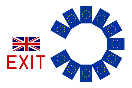 Brexit concept. Flags of Europe and United Kingdom with word Exit.のイラスト素材