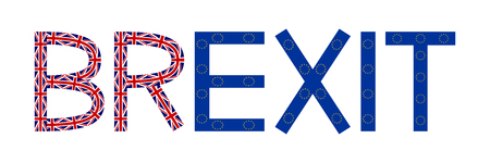 Brexit inscription made from flags of Europe and United Kingdom on white background. Brexit concept.のイラスト素材