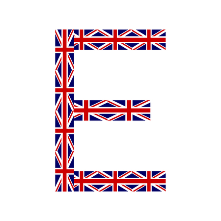 Letter E made from United Kingdom flags on white backgroundのイラスト素材