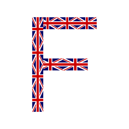 Letter F made from United Kingdom flags on white backgroundのイラスト素材