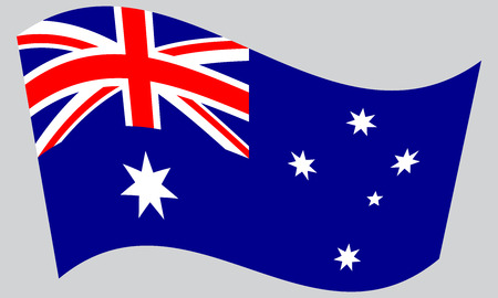 Flag of Australia waving on gray background. Australian national flag.のイラスト素材