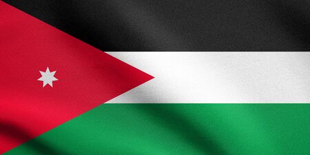 Flag of Jordan waving in the wind with detailed fabric texture. Jordan national flag.