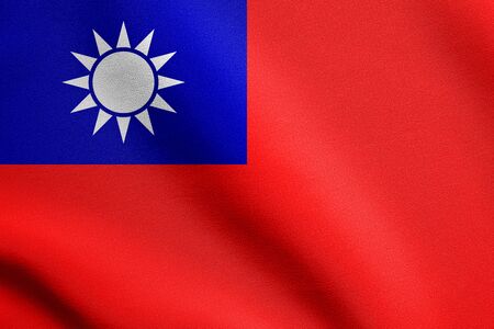 Flag of the Republic of China, ROC, Taiwan, waving in the wind with detailed fabric texture. The national flag of Taiwan.の写真素材